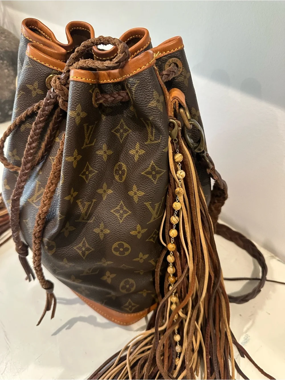 Louis Vuitton Brown Monogram Fringe Drawstring Shoulder Bag